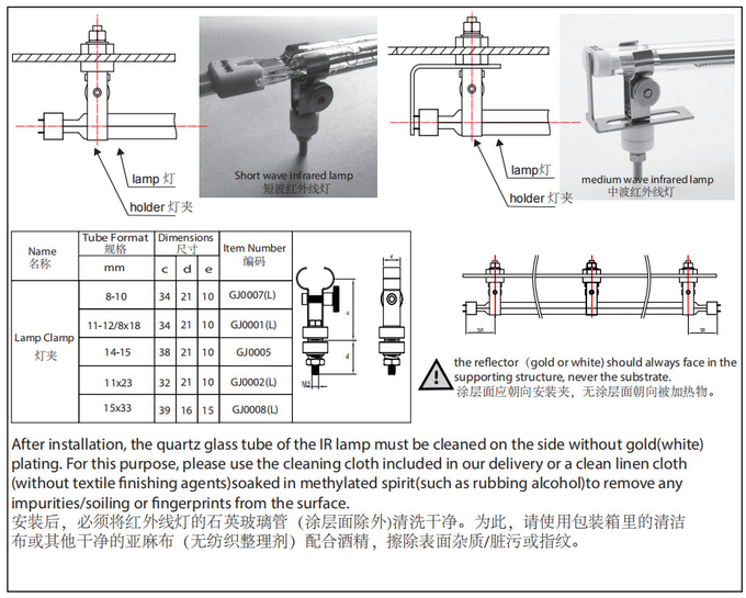 対の管の赤外線ランプ5のためのGJ0003L 15x33の中波IRランプのホールダー